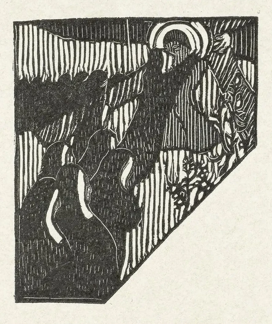 Illustratie Met Kruisdraging van Christus En Nonnen Bij Gedicht in Dichtbundel Sagesse van Paul Verlaine