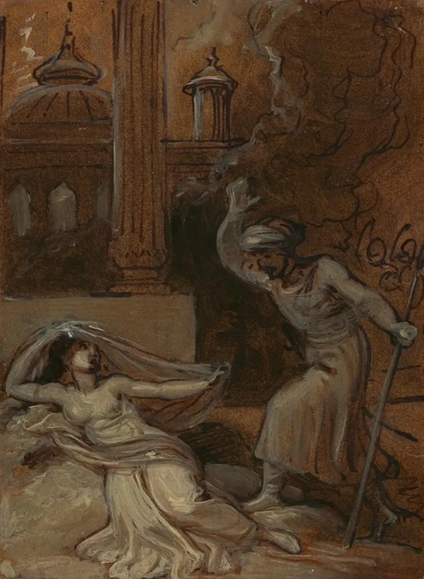 Illustration for an Eastern Romance, Possibly the Arabian Nights (with Female Figure Reclining at Left)