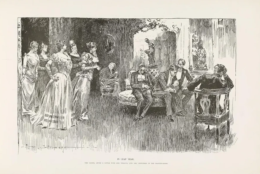 In Leap Year the Ladies, After a Little Wine and Tobacco, Join the Gentlemen in the Drawing Room