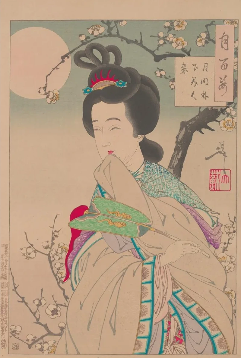 In the Moonlight Under the Trees a Beautiful Woman Comes (getsumei Rinka Bijin Majiru)