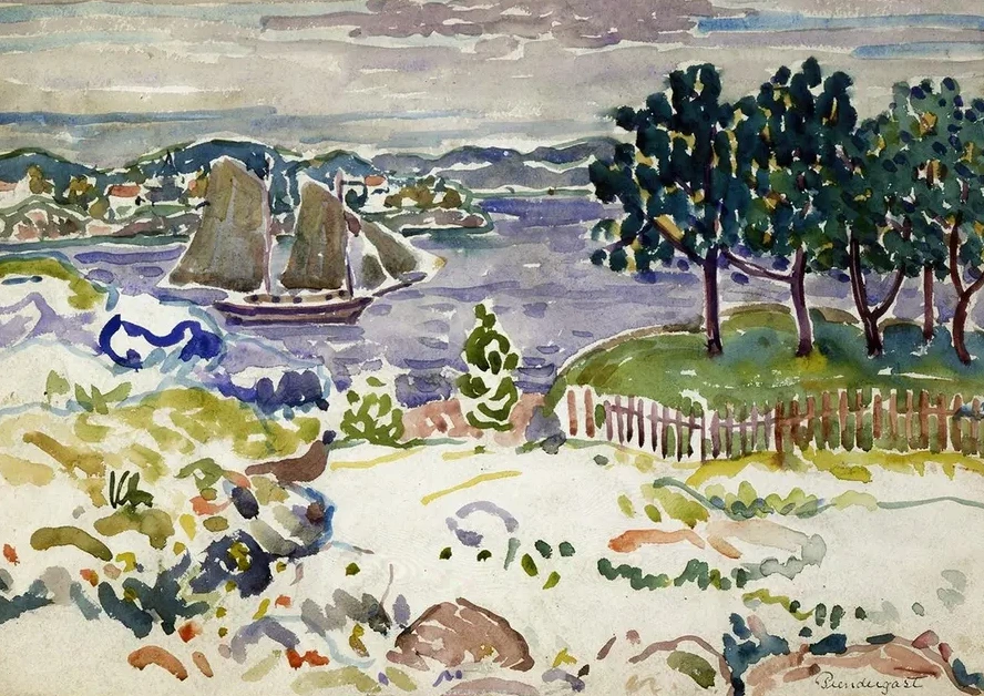 Inlet with Sailboat, Maine