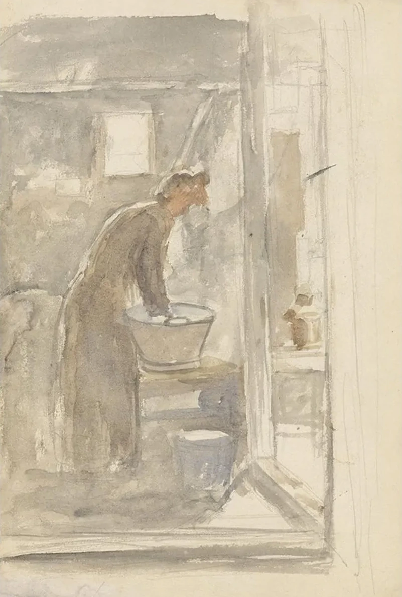 Interieur Met Vrouw Aan de Wastobbe