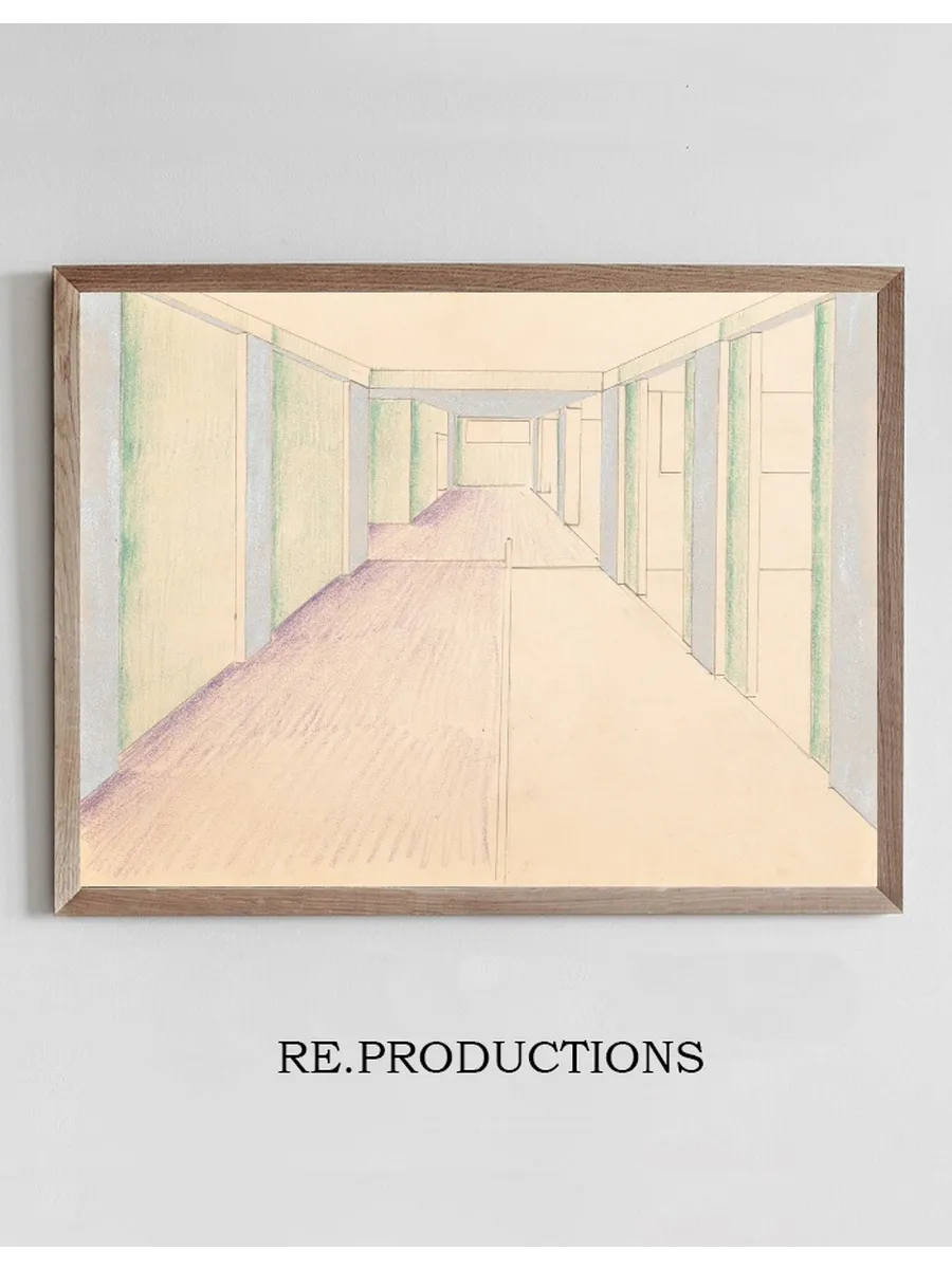 Interior Design Drawings for Unidentified Rooms. Sketch for Hallway Colored Green and Purple