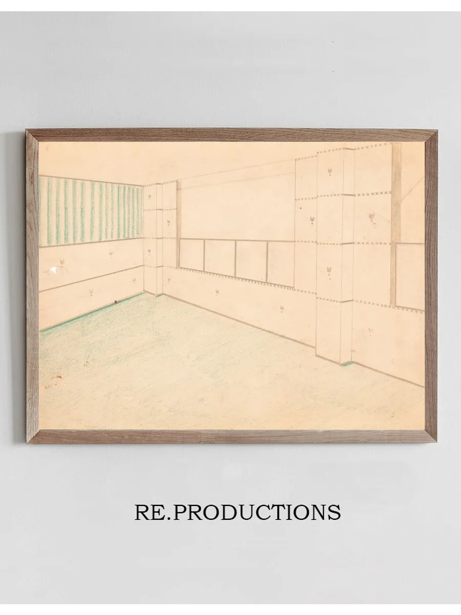 Interior Design Drawings for Unidentified Rooms. Sketch for Interior with Green Coloring and Floral Pattern on