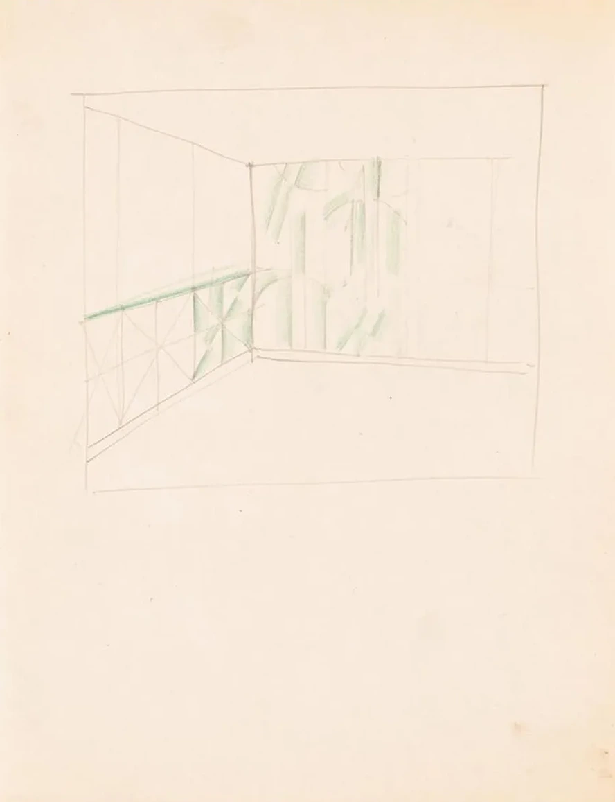 Interior Design Drawings for Unidentified Rooms. Sketch with Green Panels