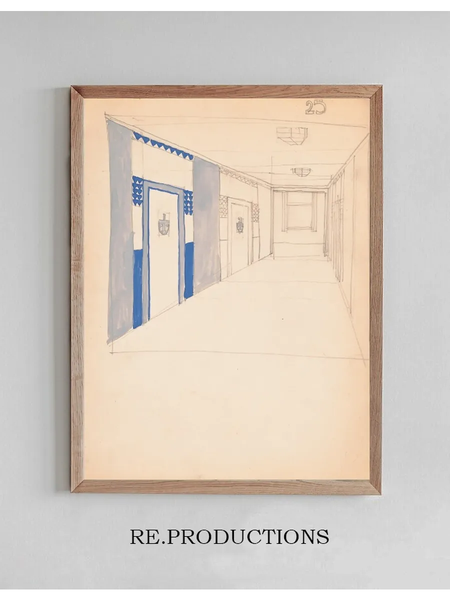 Interior Design Sketches for Alamac Hotel, 71st and Broadway, New York, NY. Incomplete Interior Perspective of