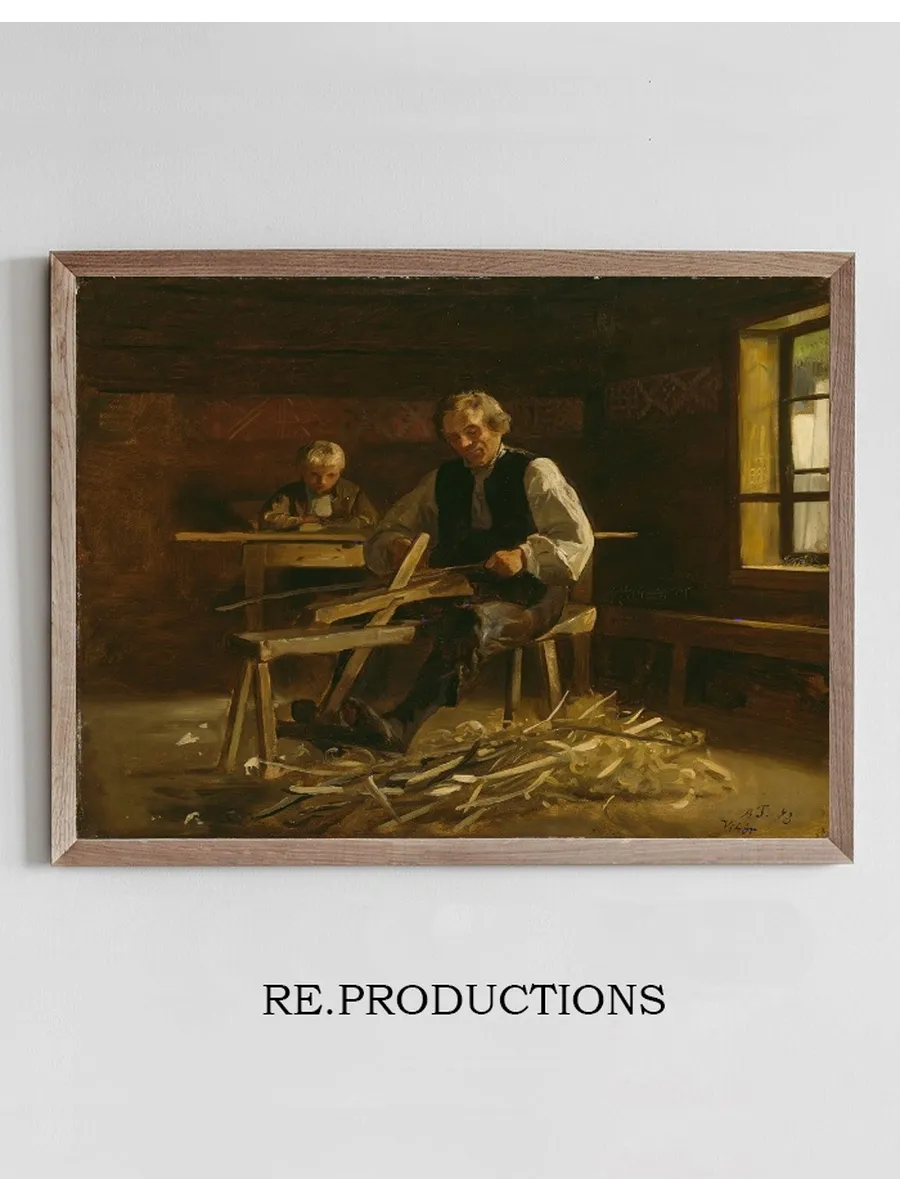 Interior from Vik Y with Farmer Making Barrel Hoops