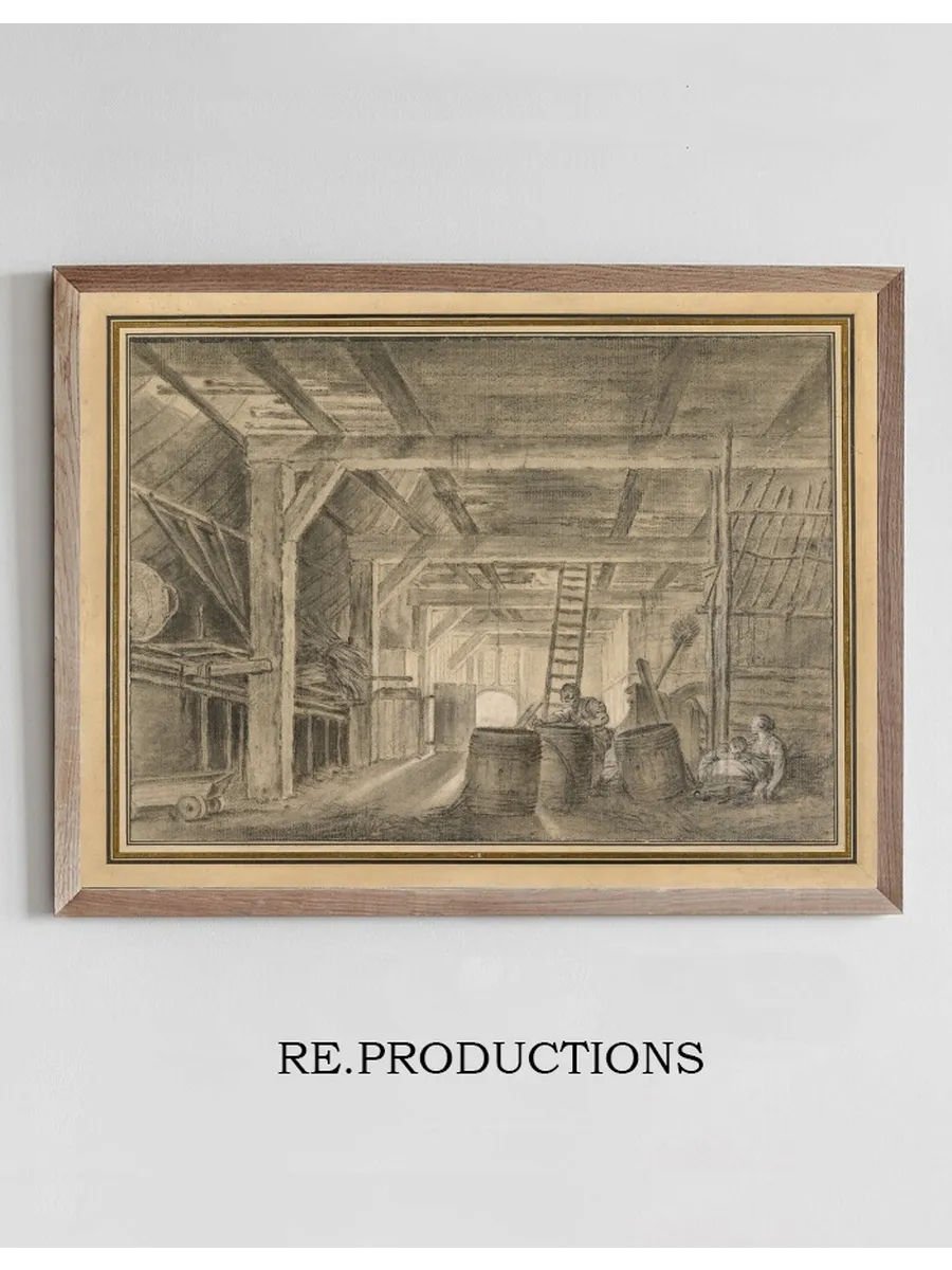 Interior of a Barn with a Family of Coopers