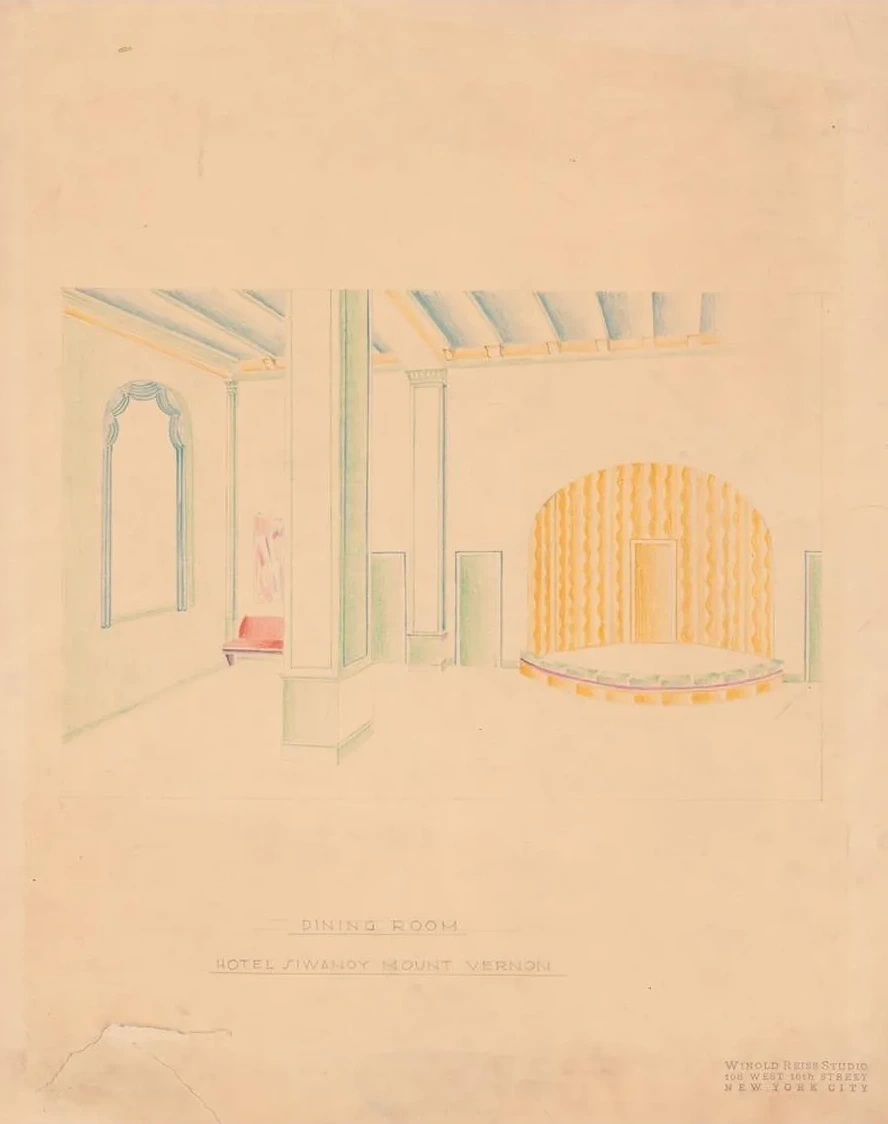 Interior Perspective Drawings of Hotel Siwanoy, Mount Vernon, NY. Interior Perspective of Dining Room