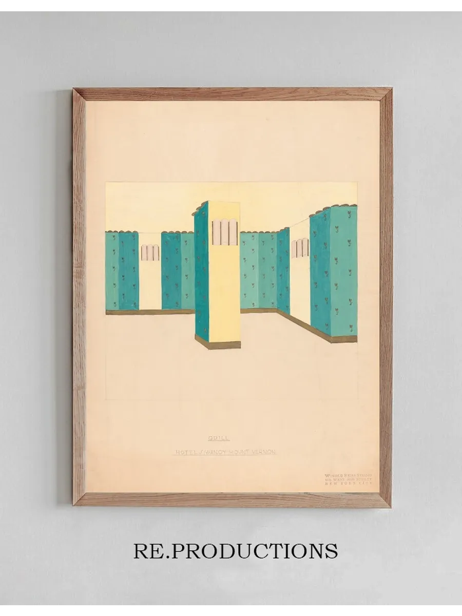 Interior Perspective Drawings of Hotel Siwanoy, Mount Vernon, NY. Interior Perspective Study of Grill in Yello