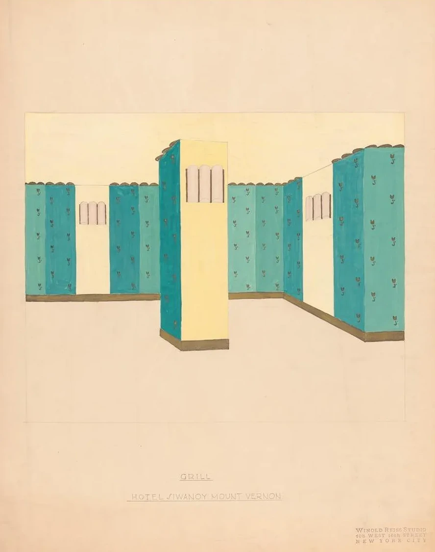 Interior Perspective Drawings of Hotel Siwanoy, Mount Vernon, NY. Interior Perspective Study of Grill in Yello