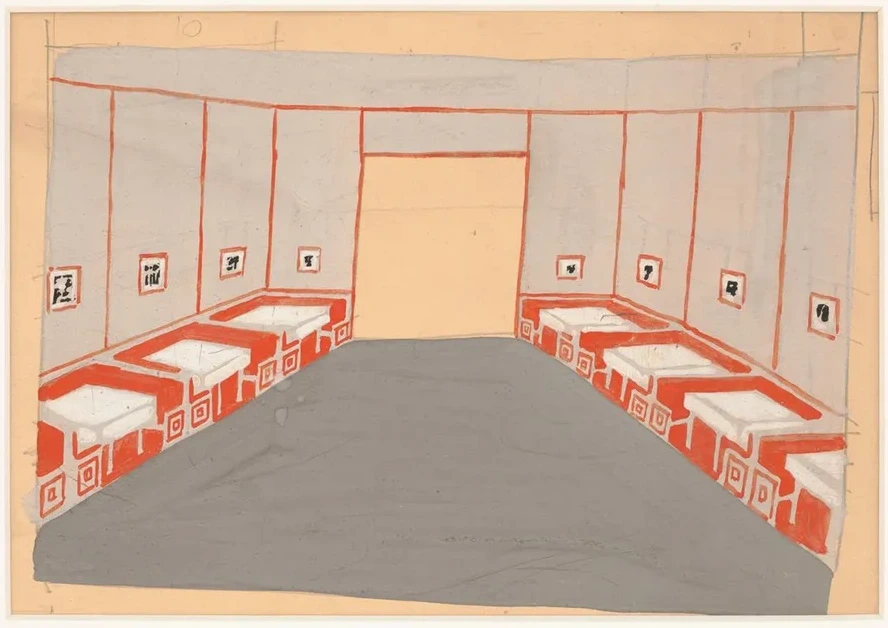Interior perspective studies for Restaurant Crillon, 15 East 48th Street, New York, NY. Study for Le Passage o