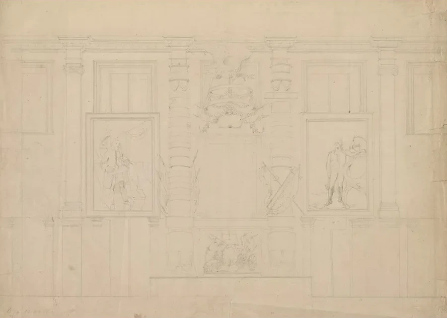 Interior Wall with Architectural Ornaments of the U.S. Capitol Building with Portrait of George Washington at