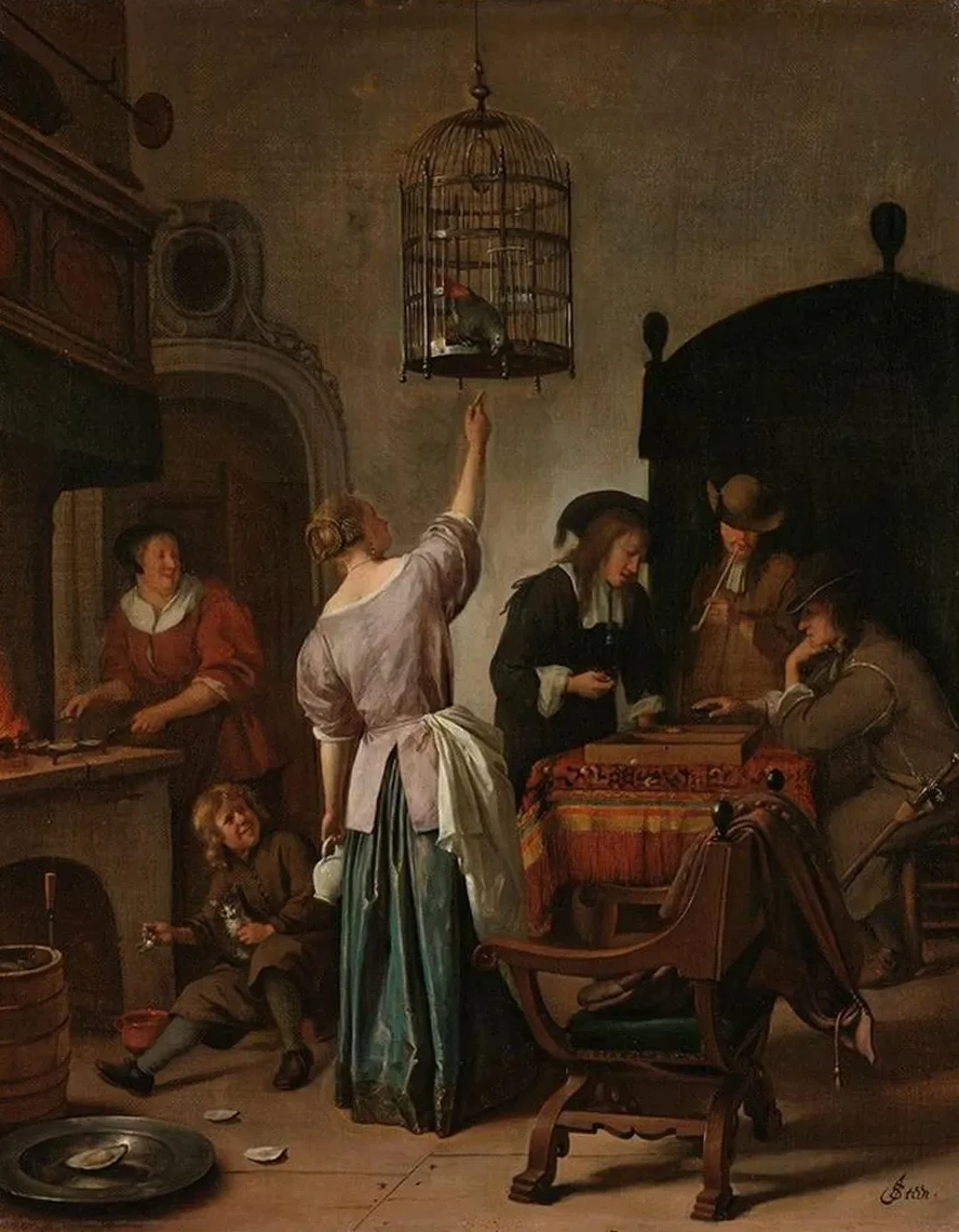 Interior with a Woman Feeding a Parrot, Known as The Parrot Cage
