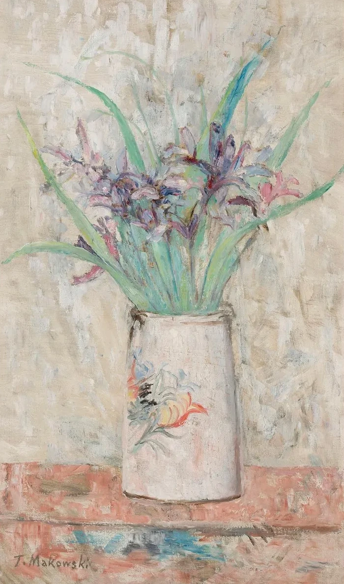 Irises in a White Flower - Vase