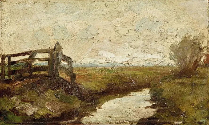 Irrigation Ditch with Wood Gate at Left