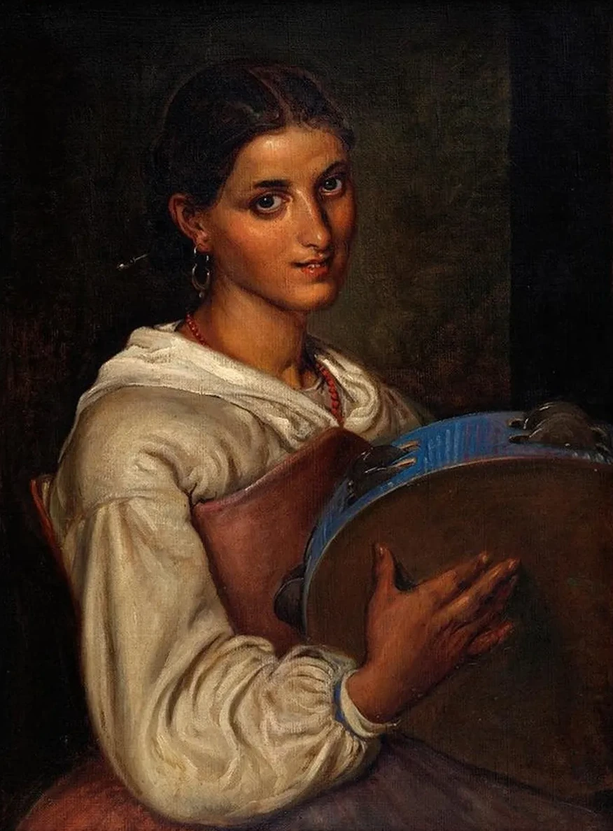 Italian Girl with a Blue Tambourine