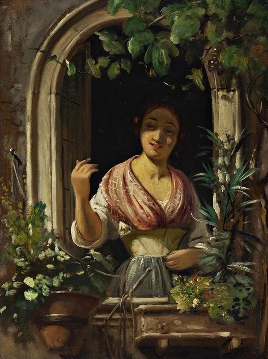 Italian Woman Waving from a Window, End of the 1850s