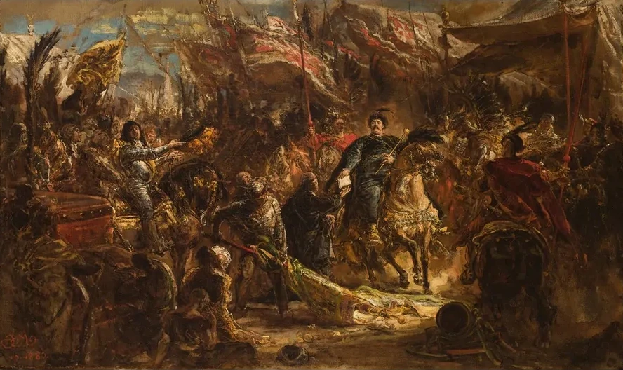 Jan III Sobieski Hands Canon Denhoff a Letter to the Pope with the Message of the Victory over the Turks at Vi