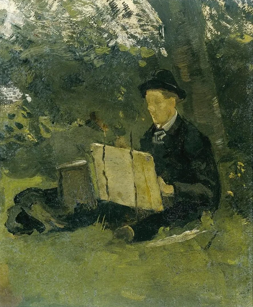 Jan Verkade (1868 - 1946) Painting under a Tree at Hattem