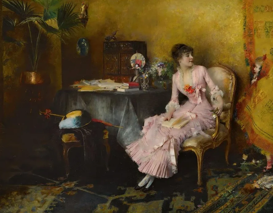 Jeune Femme En Rose Avec Son Enfant