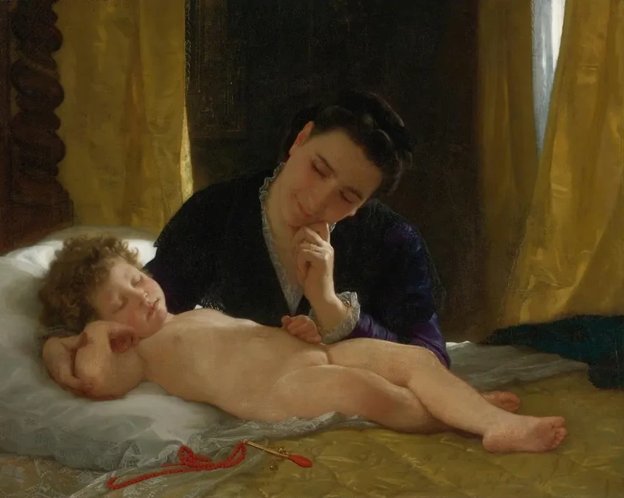 Jeune M re Contemplant Son Enfant