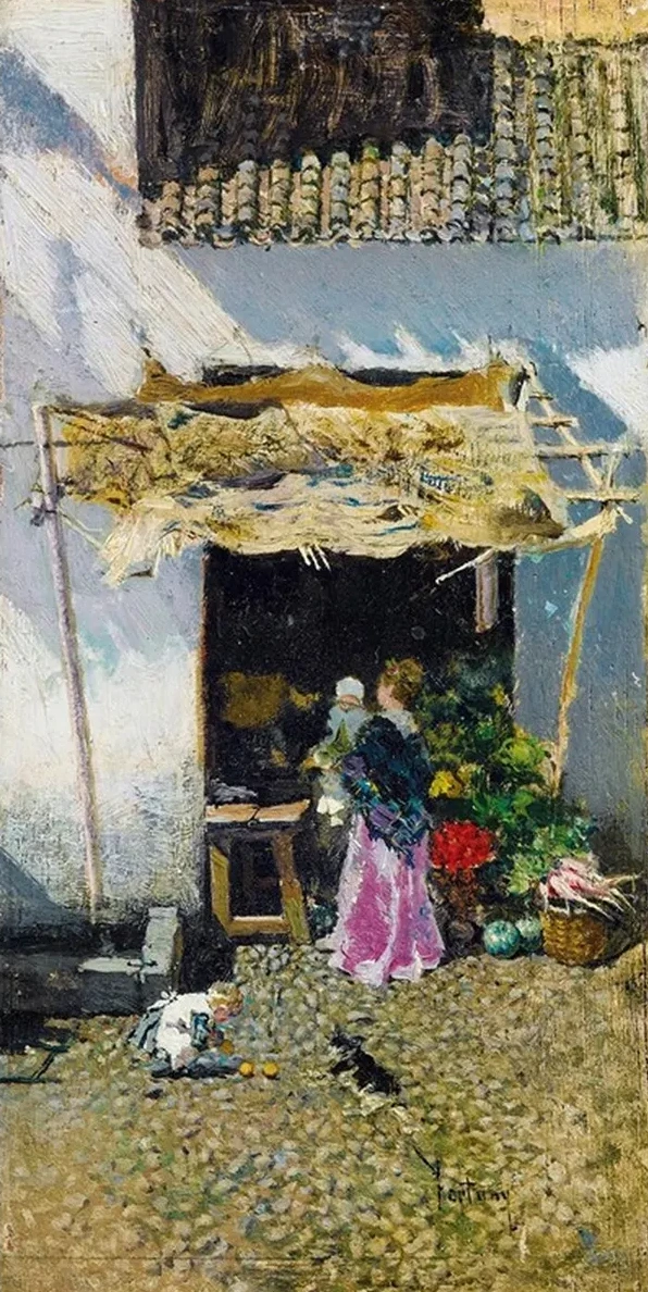 Jeune Femme la Jupe Lilas, Devant Une Choppe de L Gumes