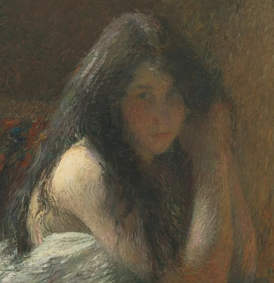Jeune Femme Se Coiffant Huile Sur Toile