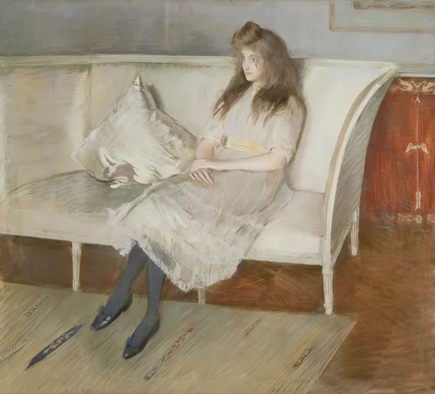 Jeune Fille Assise Sur Un Canap Dit Symphonie En Blanc, Mademoiselle Paulmier