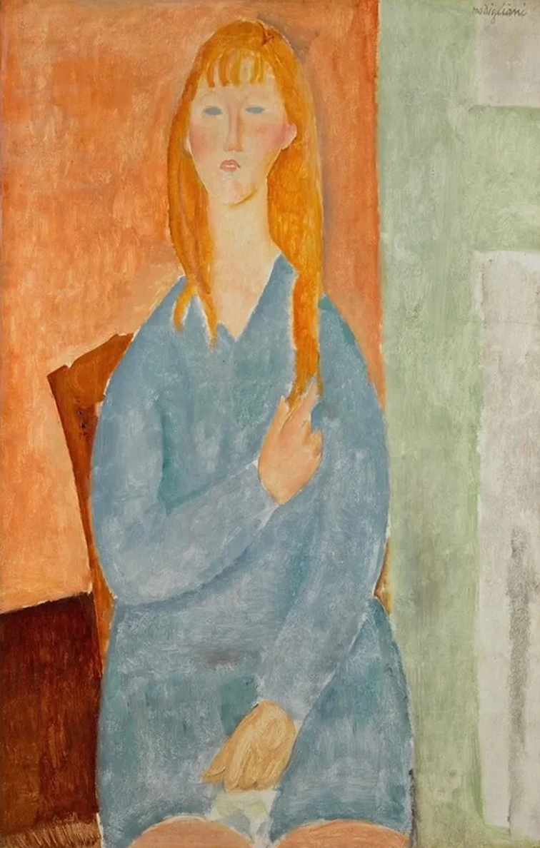 Jeune Fille Assise, les Cheveux D Nou's (jeune Fille En Bleu)