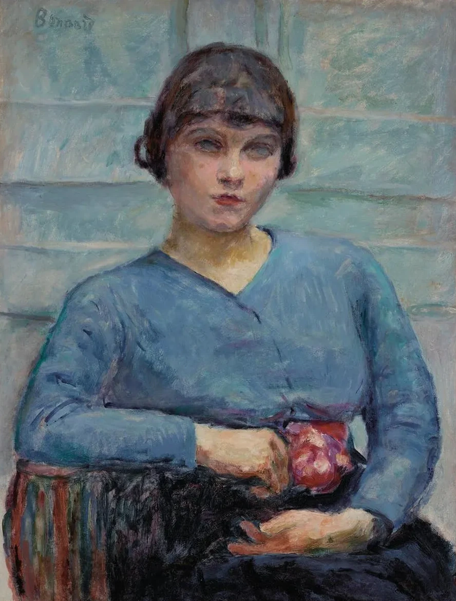 Jeune Fille En Bleu, la Rose