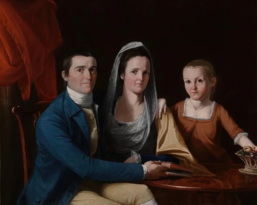 Jonathan Trumbull, Jr. with Mrs. Trumbull (Eunice Backus) and Faith Trumbull