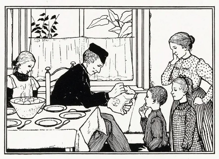 Jongen En Meisje Tonen Hun Vader Een Zak
