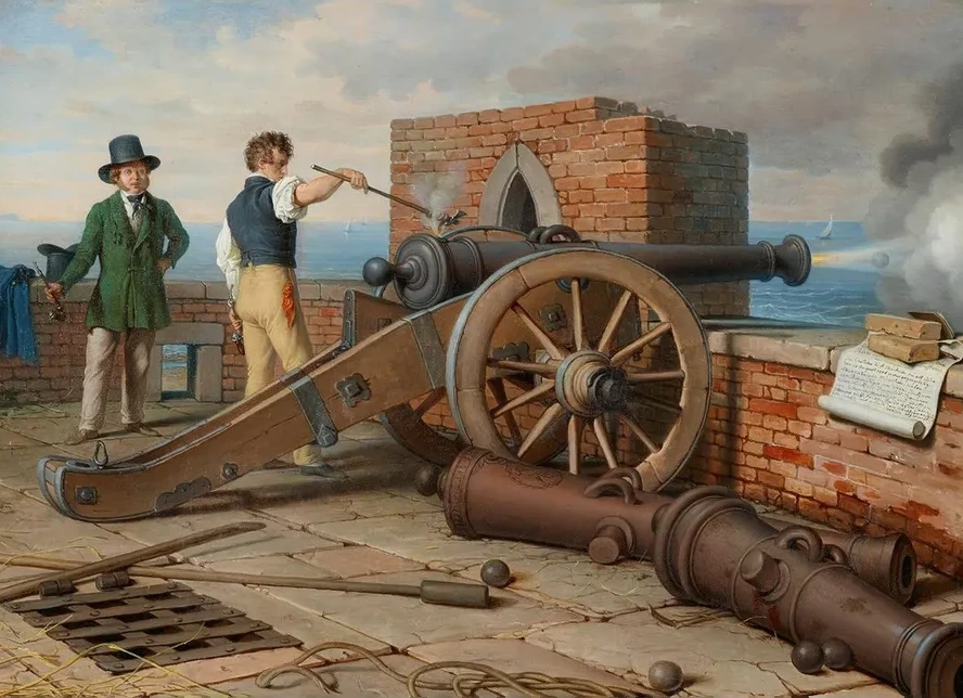 K Nstlerfreunde L Sen Einen Kanonenschuss Auf Der Festung Michele Bei Ostia (ferdinand Jagemann Und Peter Kraf