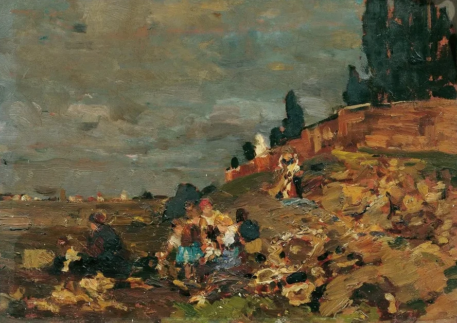 Kinder an Der Friedhofsmauer
