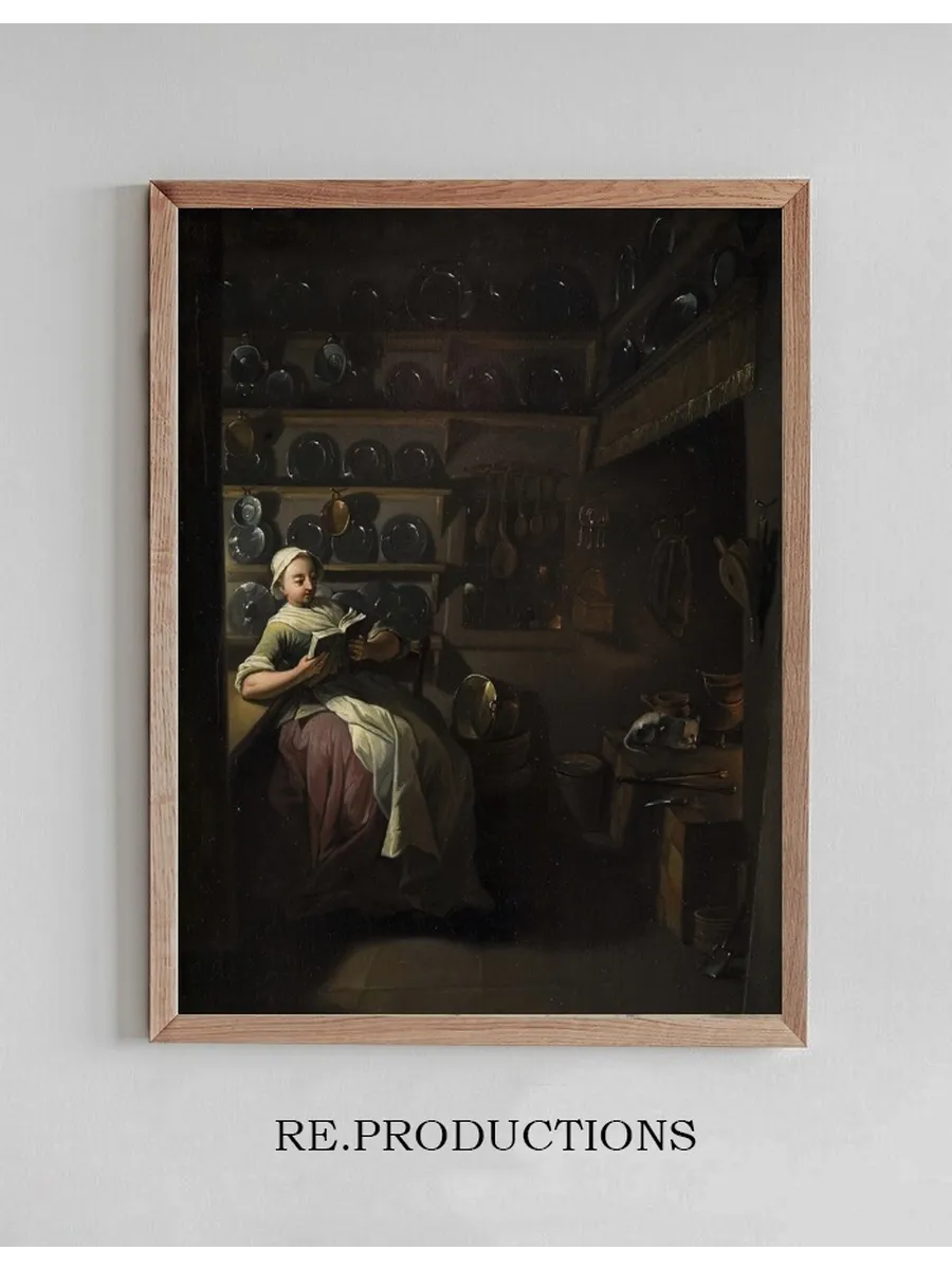 Kitchen Interior with a Girl Reading