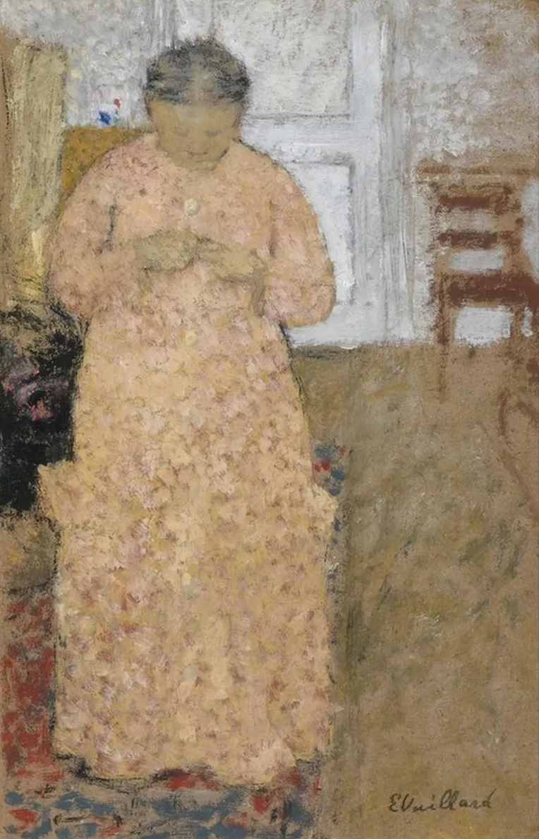 Knitting Woman in Pink Dress