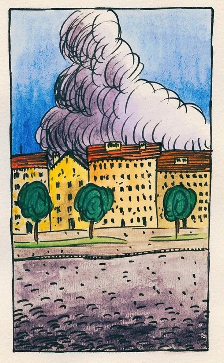 Komposition aus Pflaster und Wiese VII
