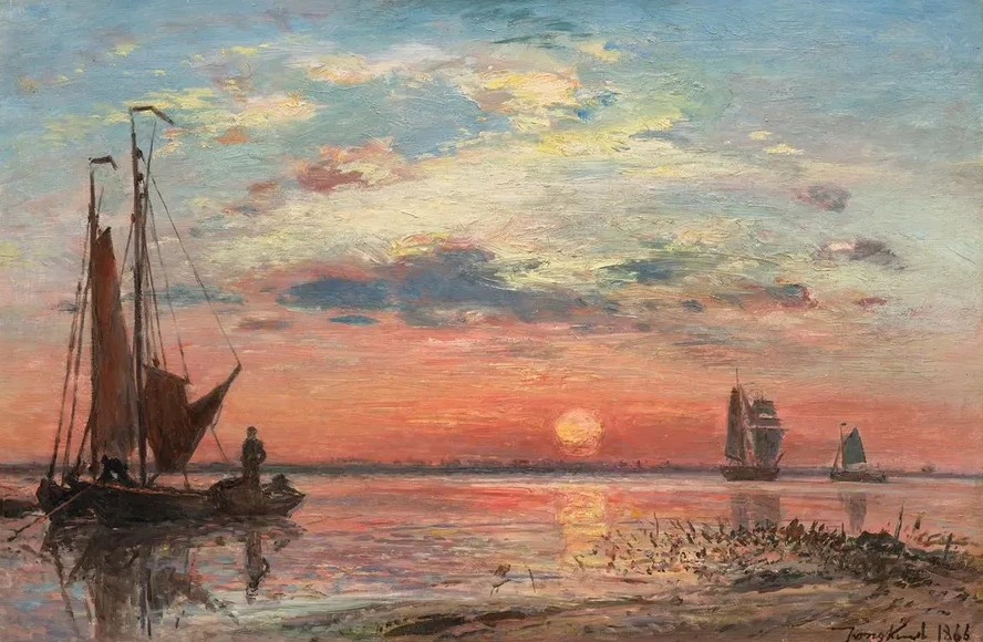 L Escaut pr's d Anvers, Soleil couchant