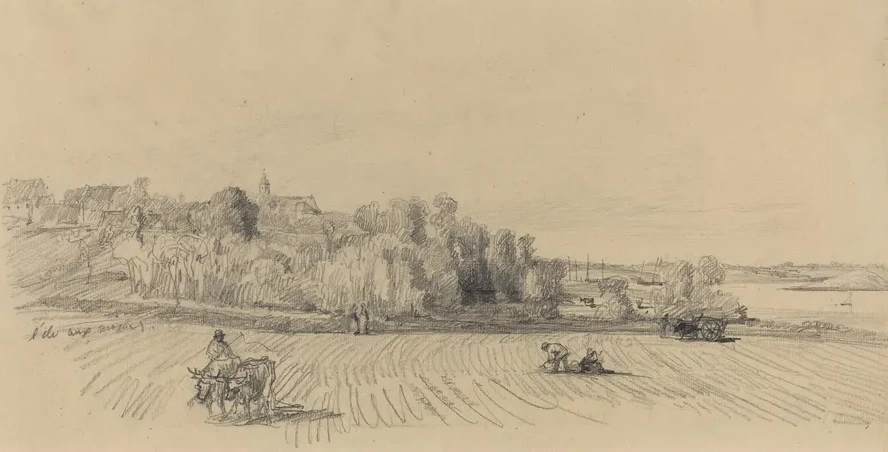 L Ile aux Moines with Workers in a Field