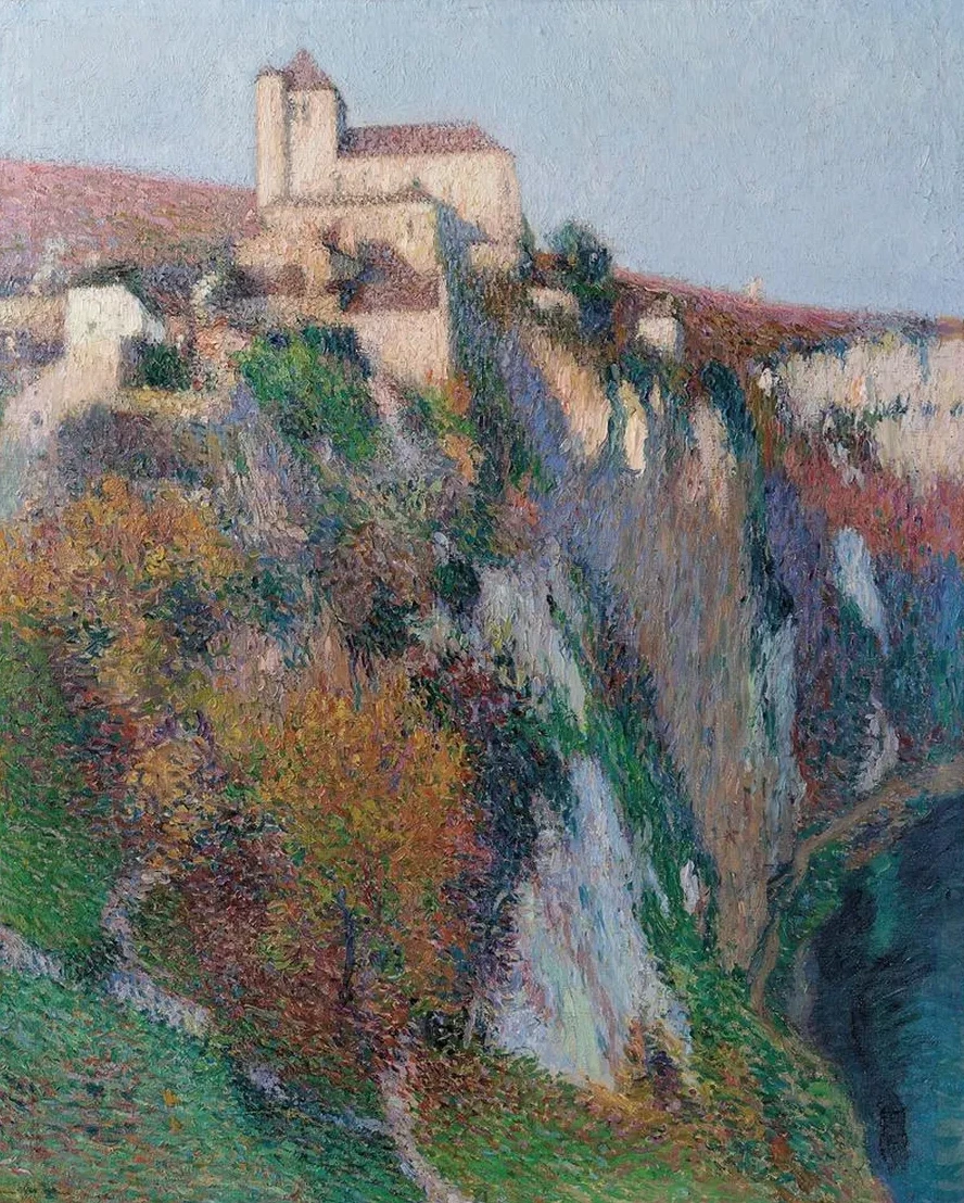 L Glise Saint - Cirq Lapopie Perch E Sur la Falaise de la Boucle du Lot, Ciel Bleu