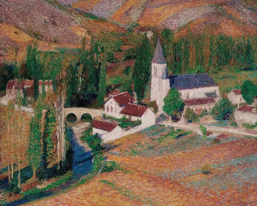 L Glise de Labastide - du - Vert Avec le Pont et la Riv Re, Un Soir D Automne