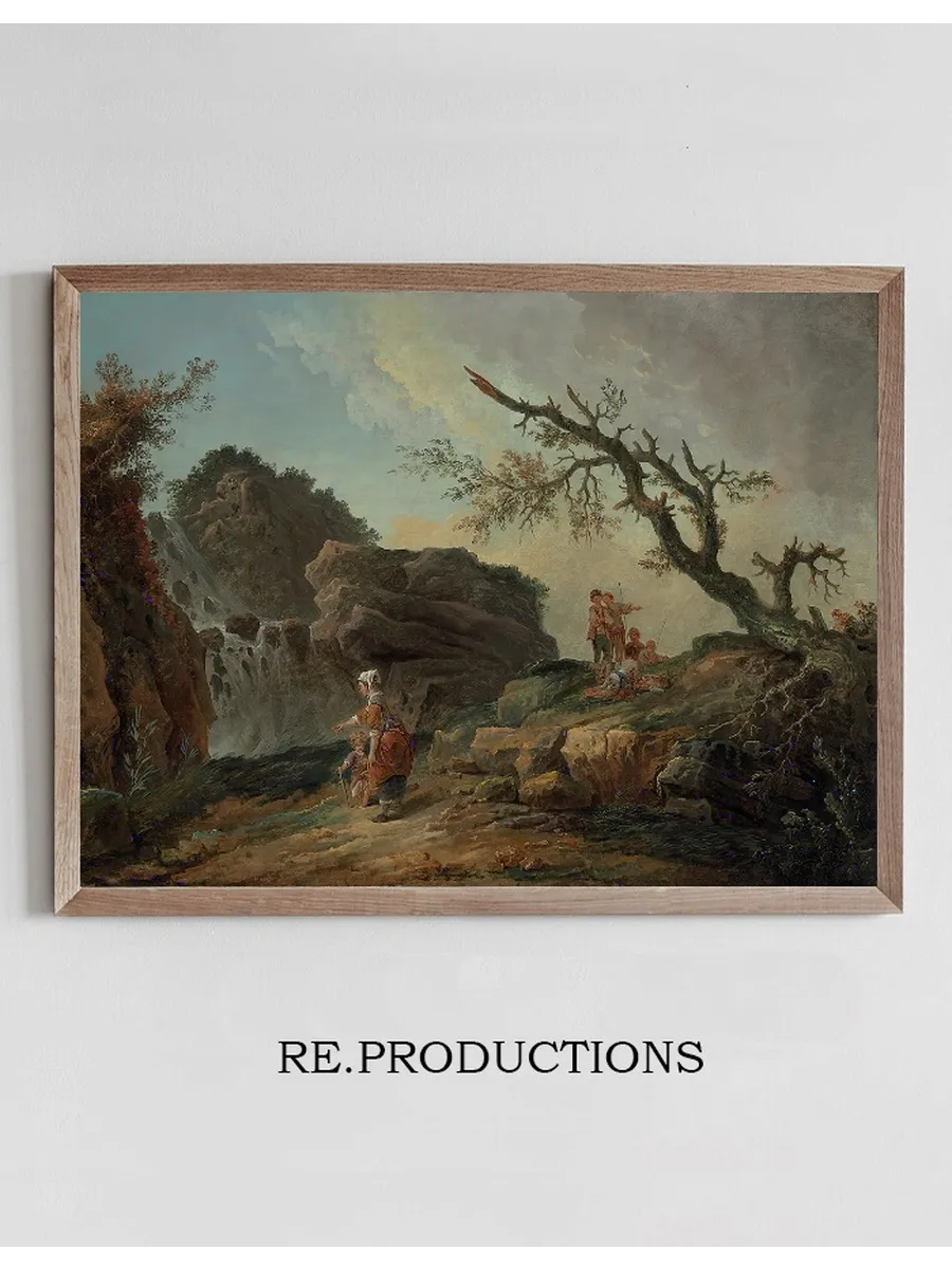 La Cascade A Rocky Hillside With A Peasant Woman And Child Near A Waterfall And Boys Resting By A Blasted Tree