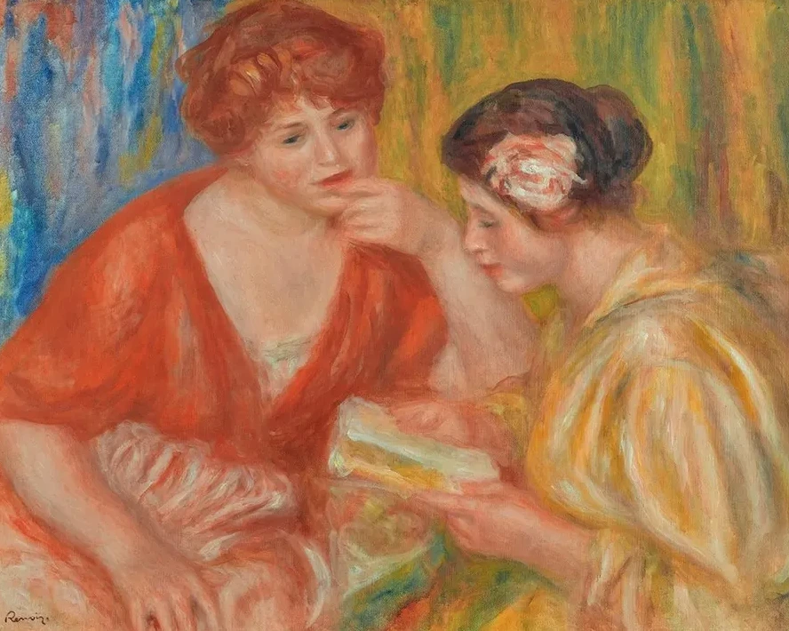 La Lecture, Deux Femmes Aux Corsages Rouge Et Rose