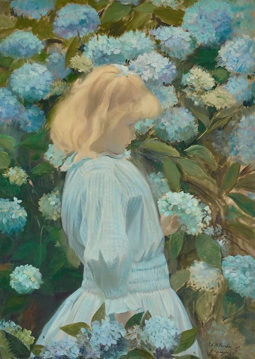 La Petite Fille Aux Hortensias