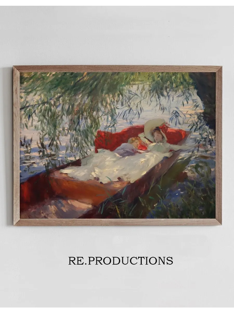 Lady and Child Asleep in a Punt Under the Willows