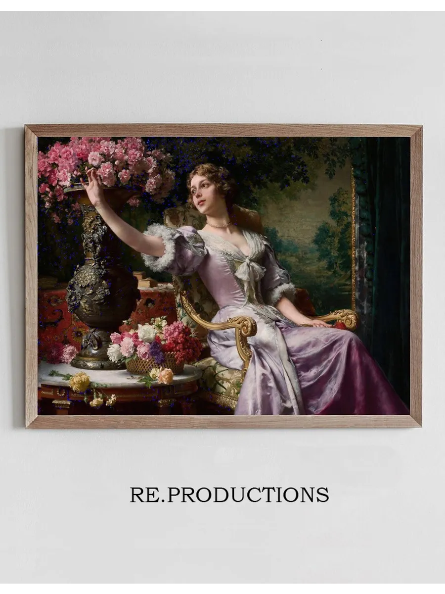 Lady in a Lilac Dress with Flowers