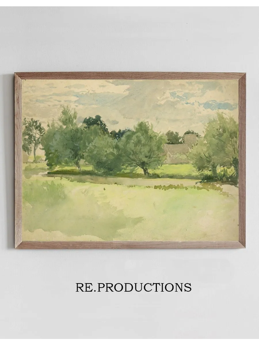 Landscape Meadow. Church Inbackground