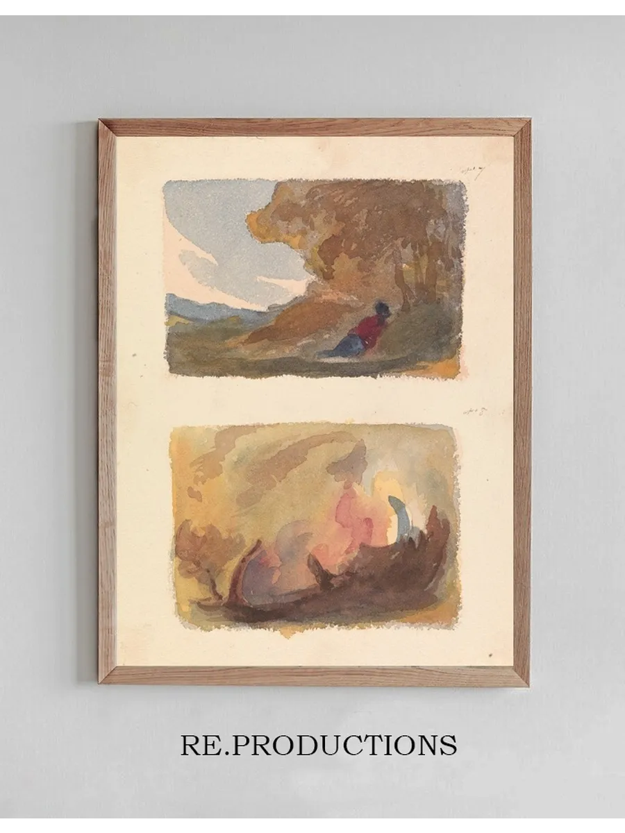 Landscape with Figure Reclining Against Hill Titian and Venetian School (no. 7) Landscape Variety of Watercolo