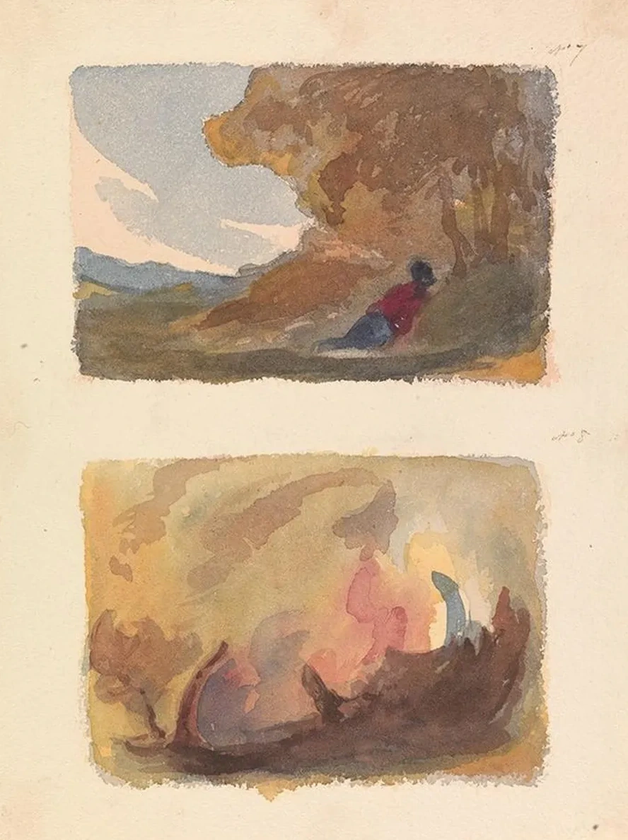 Landscape with Figure Reclining Against Hill Titian and Venetian School (no. 7) Landscape Variety of Watercolo